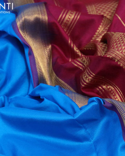 10 yards silk saree cs blue and maroon with plain body and zari woven border without blouse - {{ collection.title }} by Prashanti Sarees