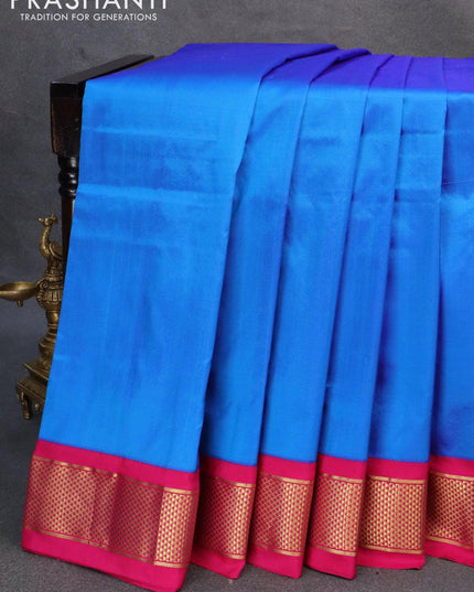 10 yards silk saree cs blue and pink with plain body and zari woven border without blouse - {{ collection.title }} by Prashanti Sarees