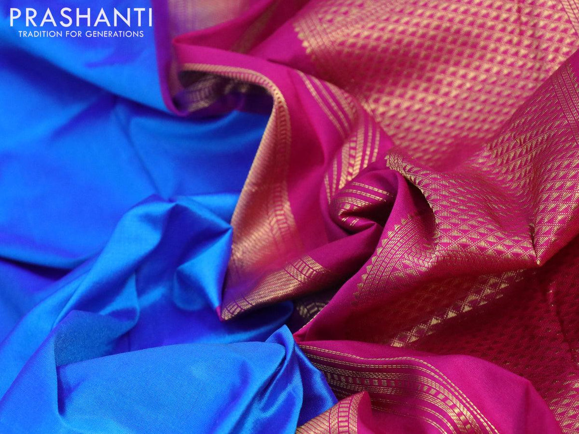 10 yards silk saree cs blue and pink with plain body and zari woven border without blouse - {{ collection.title }} by Prashanti Sarees