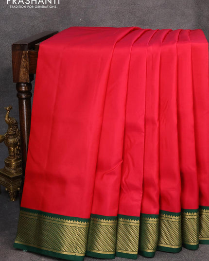 10 yards silk saree pink and dark green with plain body and zari woven korvai border without blouse - {{ collection.title }} by Prashanti Sarees