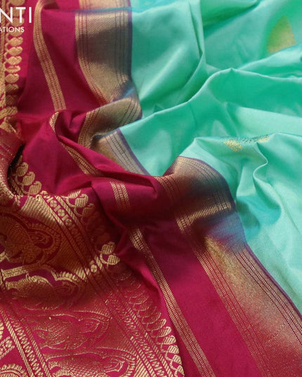10 yards silk saree teal green and maroon with annam & paisley zari woven buttas and zari woven border without blouse - {{ collection.title }} by Prashanti Sarees