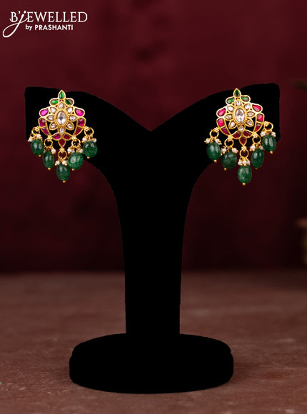 Jadau necklace peacock design with jadau kundan stones and pearl & mint green beads hangings