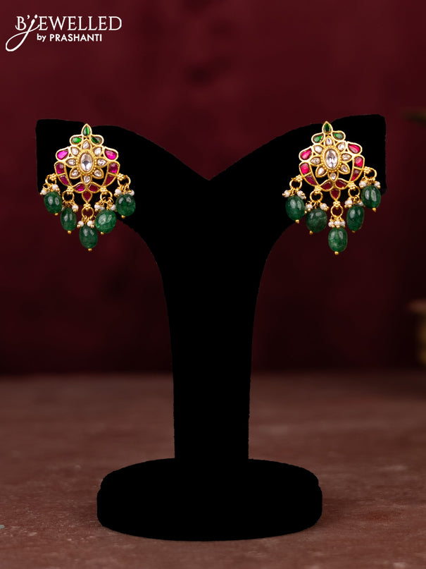Jadau necklace peacock design with jadau kundan stones and pearl & mint green beads hangings