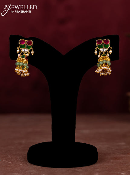 Jadau necklace peacock design with jadau kundan stones and pearl & mint green beads hangings