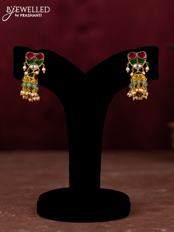Jadau necklace peacock design with jadau kundan stones and pearl & mint green beads hangings