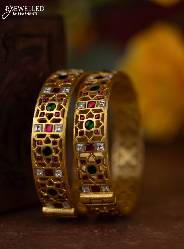 Jadau screw type bangles with jadau kundan stones