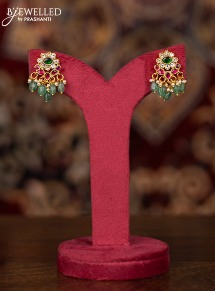 Jadau necklace with jadau kundan stones and pearl & mint green beads hangings