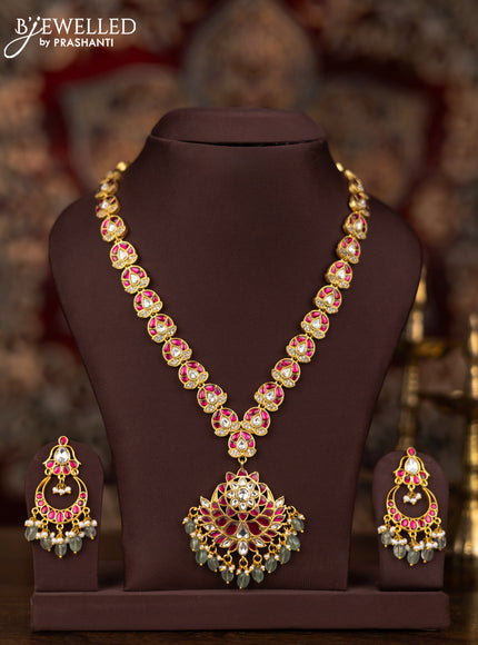 Jadau necklace with jadau kundan stones and pearl & mint green beads hangings