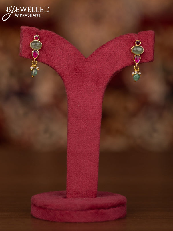 Jadau necklace with pink jadau & mint green stones and beads hangings