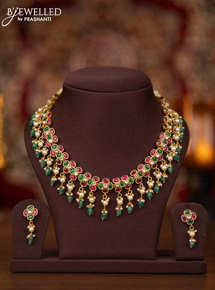 Jadau necklace with jadau kundan stones and pearl & beads hangings