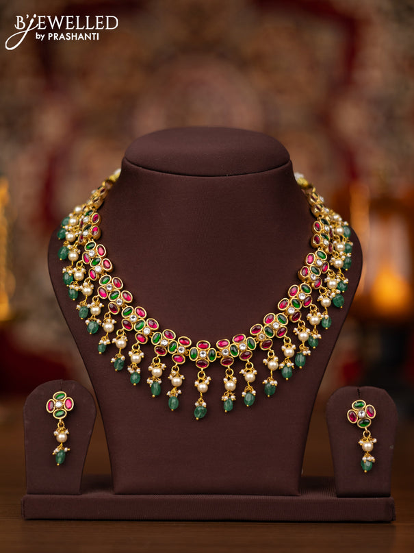 Jadau necklace with jadau kundan stones and pearl & beads hangings