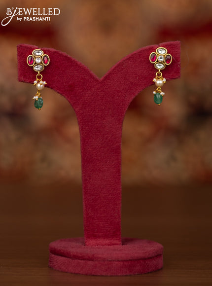 Jadau necklace with pink jadau kundan stones and pearl & beads hangings