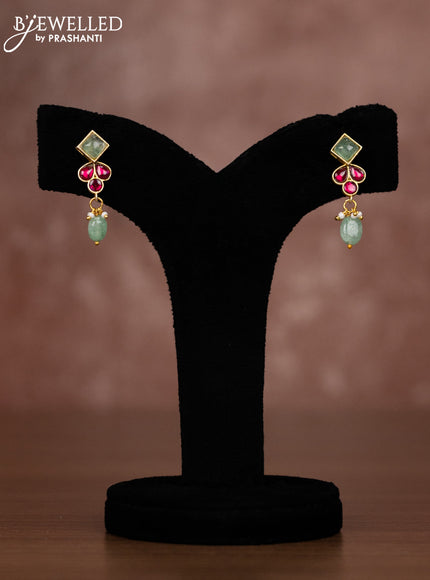 Jadau necklace with pink jadau & mint green stones and beads hangings