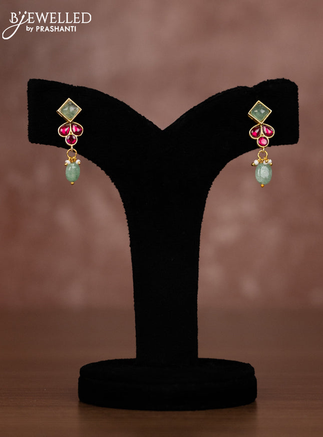 Jadau necklace with pink jadau & mint green stones and beads hangings