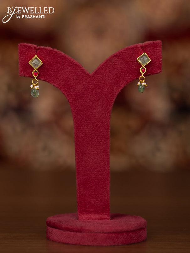 Jadau necklace with pink jadau & mint green stones and beads hangings