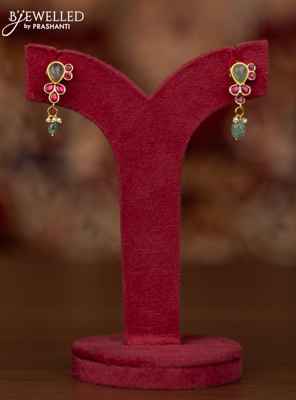 Jadau necklace with pink jadau & mint green stones and beads hangings