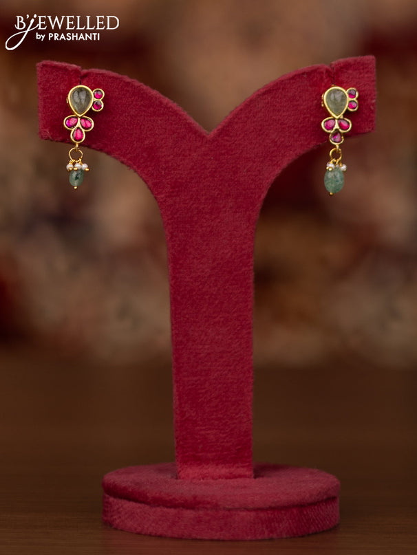 Jadau necklace with pink jadau & mint green stones and beads hangings