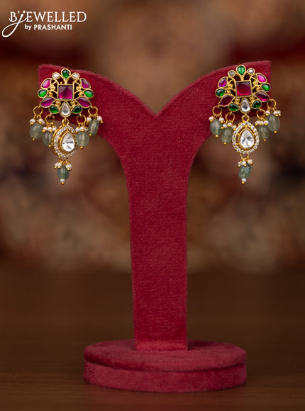 Jadau necklace with jadau kundan stones and pearl & mint green beads hangings