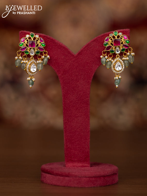 Jadau necklace with jadau kundan stones and pearl & mint green beads hangings