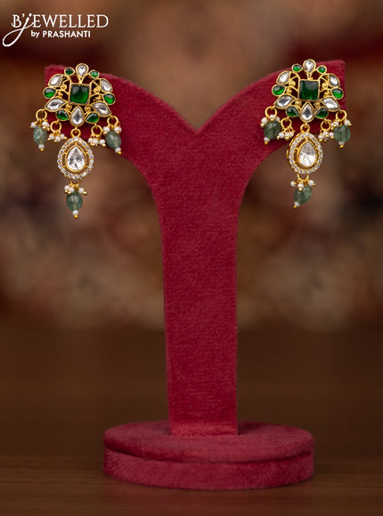 Jadau necklace with green jadau kundan stones and pearl & mint green beads hangings