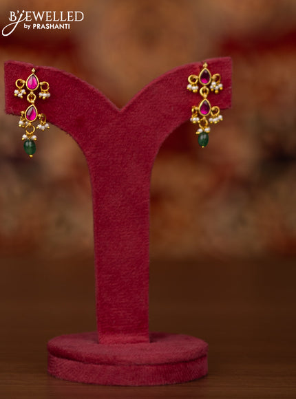 Jadau necklace chandbali design with jadau kundan stones and pearl & green beads hangings