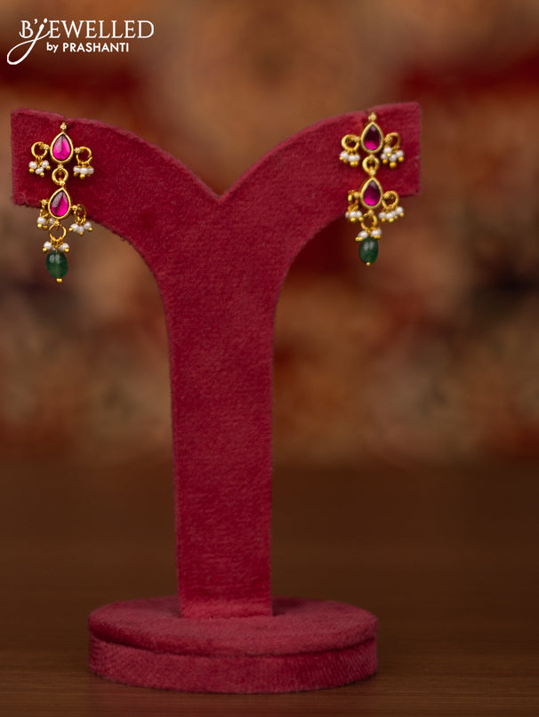 Jadau necklace chandbali design with jadau kundan stones and pearl & green beads hangings