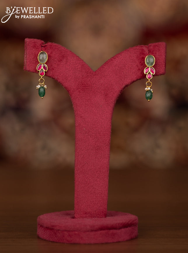 Jadau necklace with pink jadau & mint green stones and beads hangings