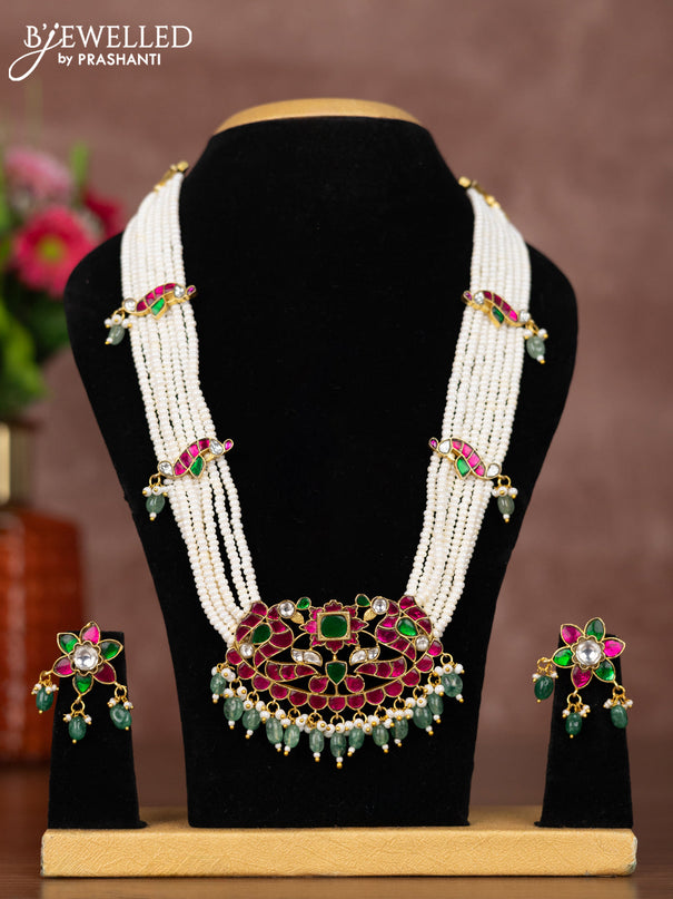 Jadau beaded necklace with jadau kundan stones and pearl & beads hangings