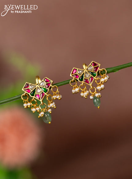 Bugadi earrings with jadau kundan stones and pearl & beads hangings