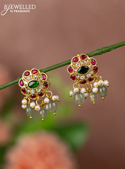 Bugadi earrings with jadau kundan stones and pearl & beads hangings