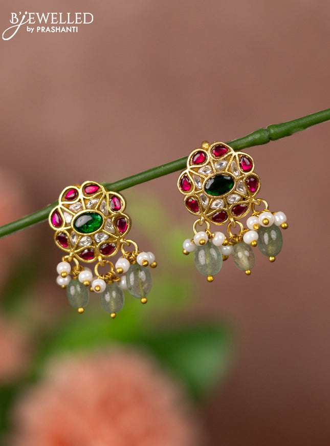 Bugadi earrings with jadau kundan stones and pearl & beads hangings