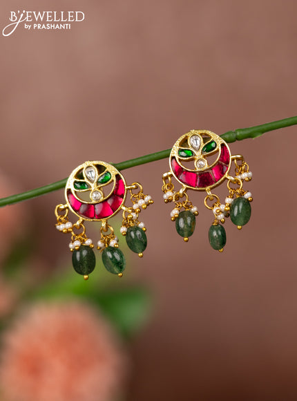 Bugadi earrings with jadau kundan stones and pearl & beads hangings