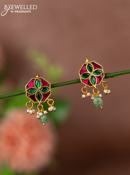 Bugadi earrings with jadau stones and pearl & beads hangings