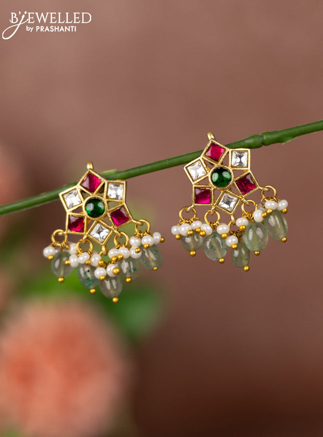 Bugadi earrings with jadau kundan stones and pearl & beads hangings