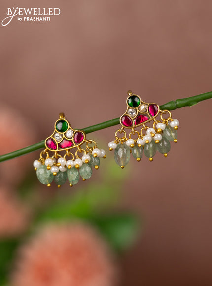 Bugadi earrings with jadau kundan stones and pearl & beads hangings
