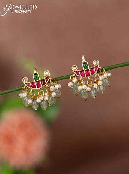 Bugadi earrings with jadau kundan stones and pearl & beads hangings