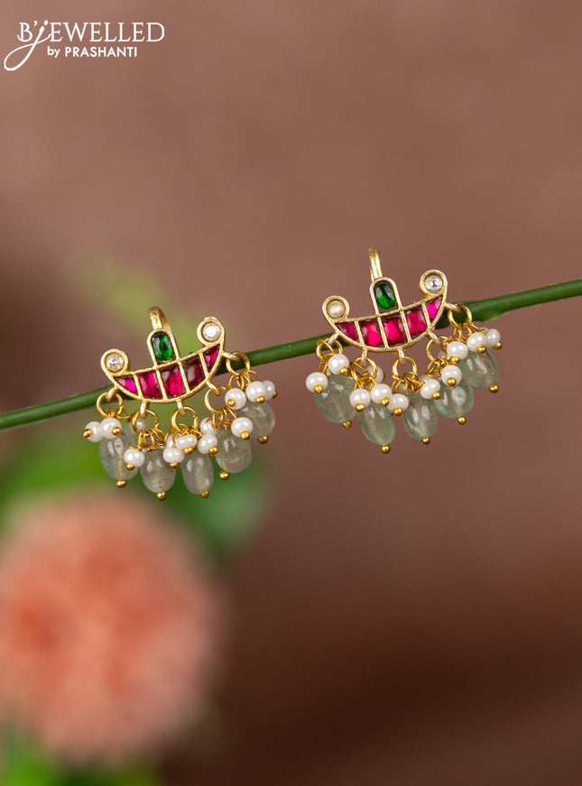Bugadi earrings with jadau kundan stones and pearl & beads hangings