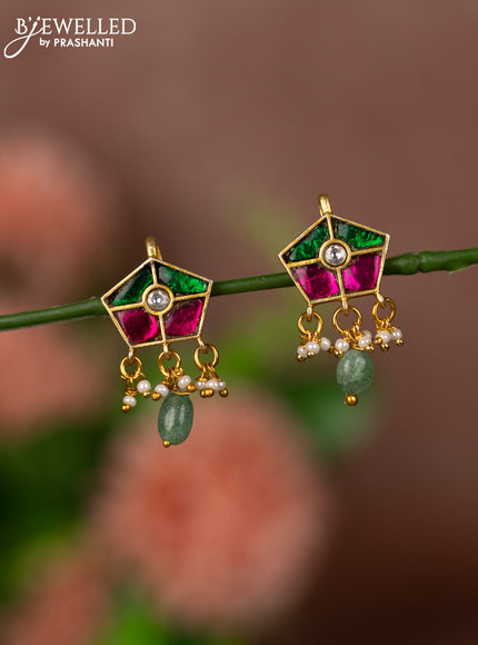 Bugadi earrings with jadau kundan stones and pearl & beads hangings
