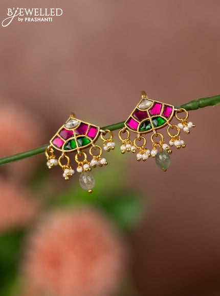 Bugadi earrings with jadau kundan stones and pearl & beads hangings