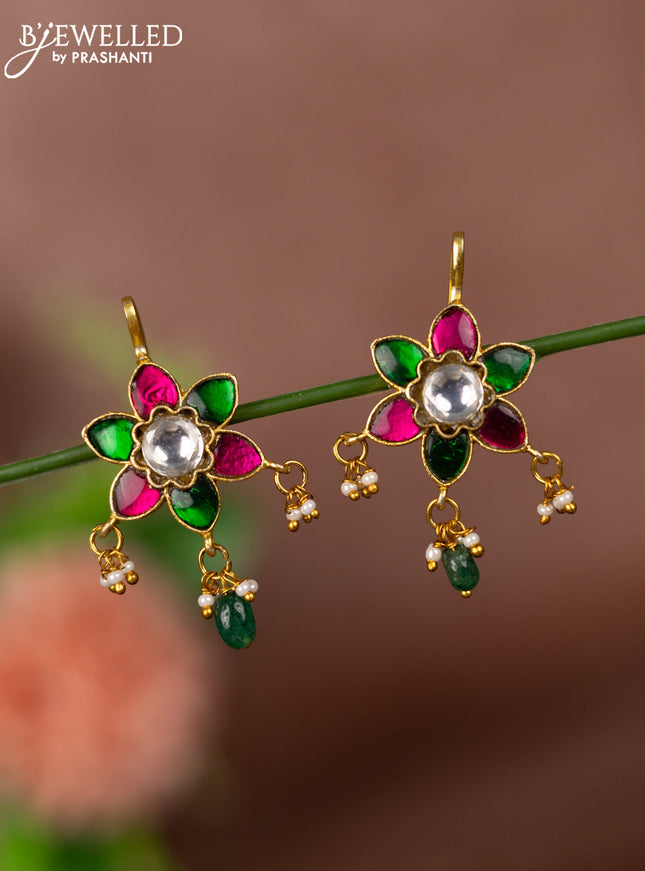 Bugadi earrings with jadau kundan stones and pearl & beads hangings