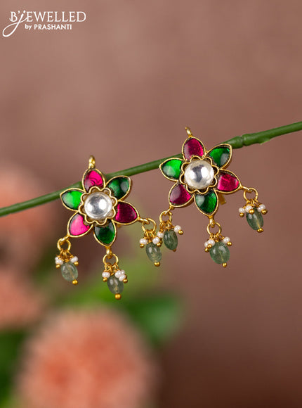 Bugadi earrings with jadau kundan stones and pearl & beads hangings