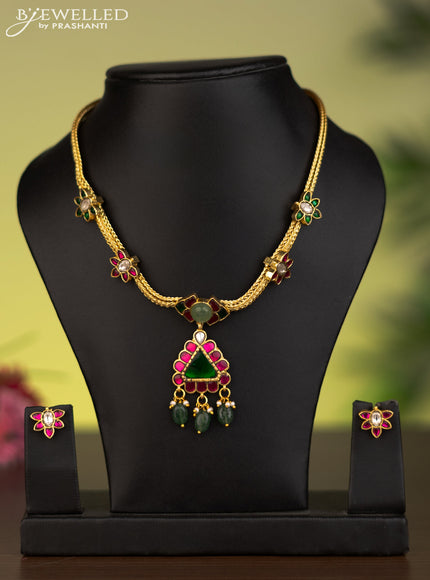 Antique attigai necklace with jadau kundan stones and natural beads & pearl hangings
