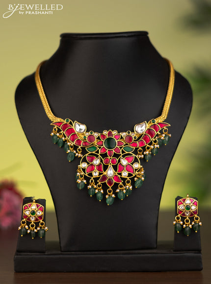 Antique attigai necklace with jadau kundan stones and natural beads & pearl hangings
