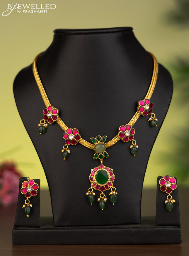Antique attigai necklace with jadau kundan stones and natural beads & pearl hangings