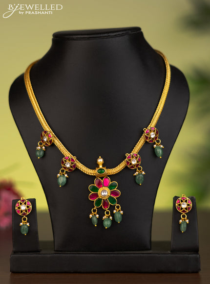 Antique attigai necklace floral necklace with jadau kundan stones and natural beads & pearl hangings