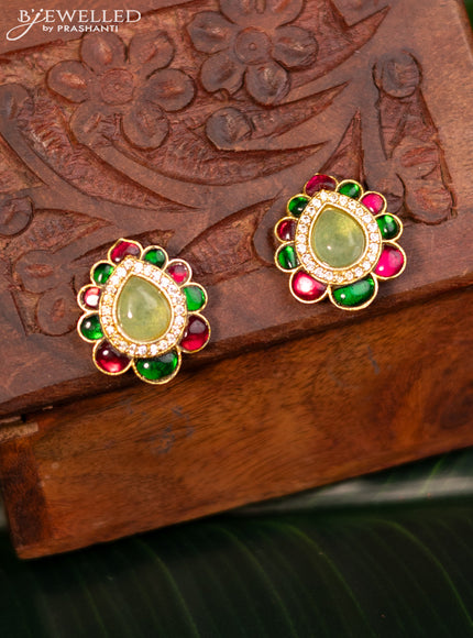 Antique screw type earrings with jadau and cz stones