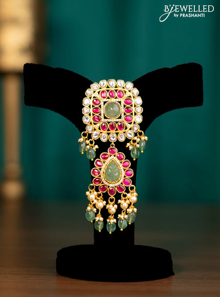 Antique pendant with jadau kundan stones and natural beads & pearl hangings without earrings