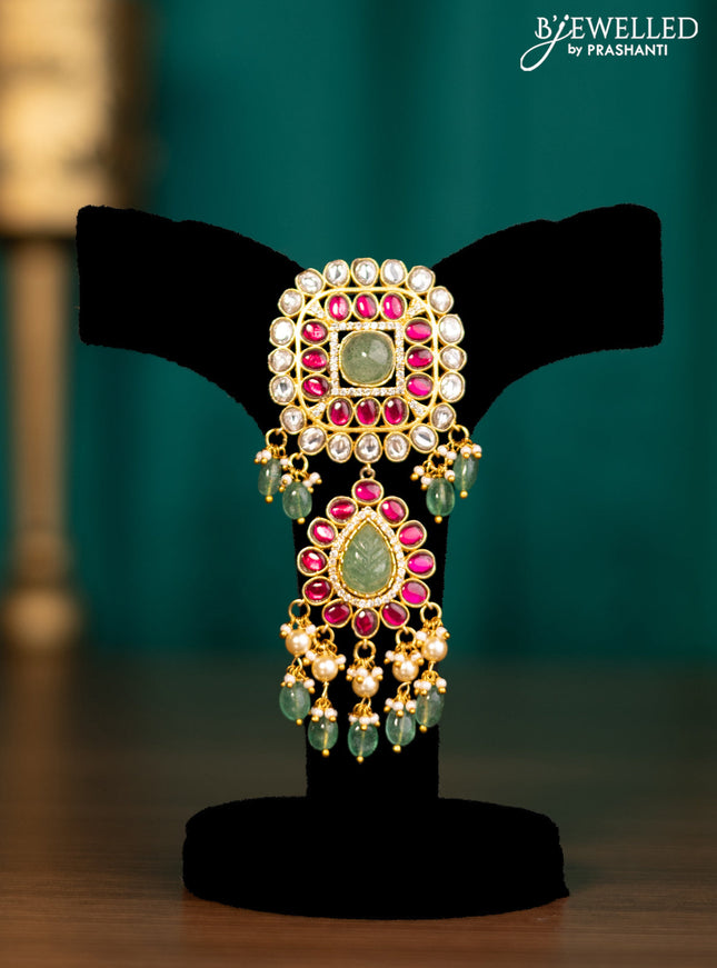 Antique pendant with jadau kundan stones and natural beads & pearl hangings without earrings