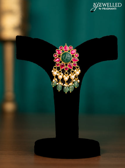 Antique pendant with jadau stones and natural beads & pearl hangings without earrings