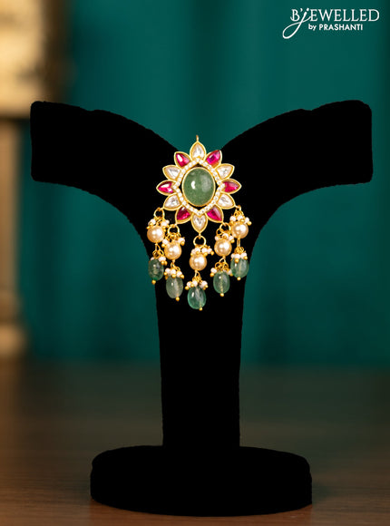 Antique pendant with jadau kundan stones and natural beads & pearl hangings without earrings